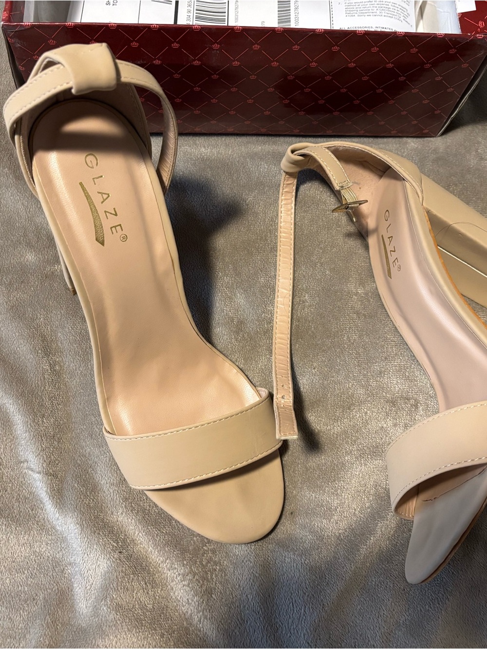 a'gaci Beige Open-Toe Ankle Strap Block Heels